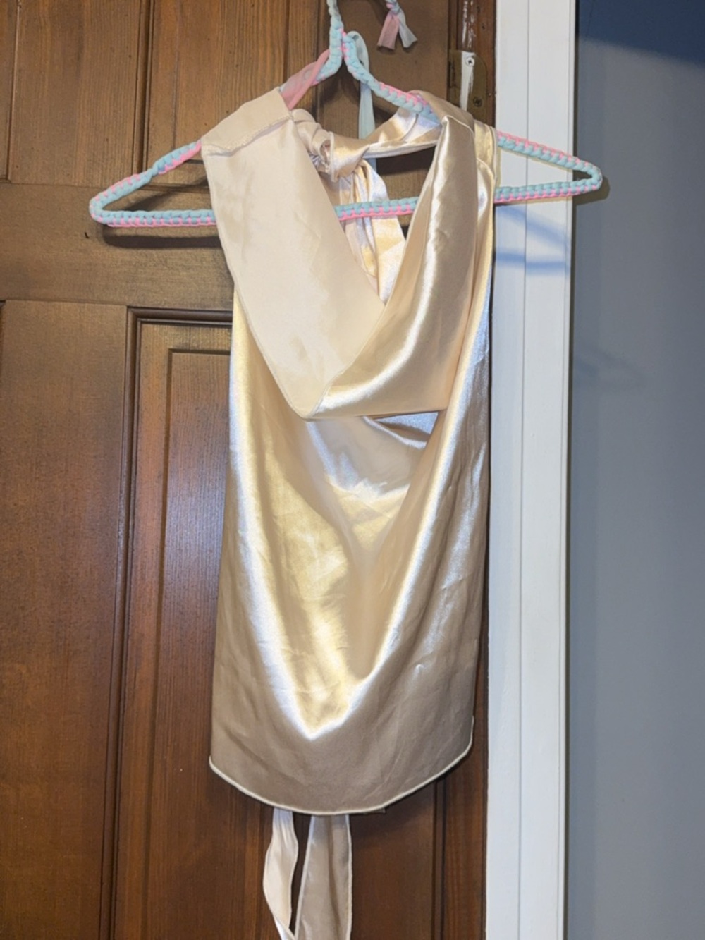 SHEIN Champagne Satin Halter Cowl Neck Top
